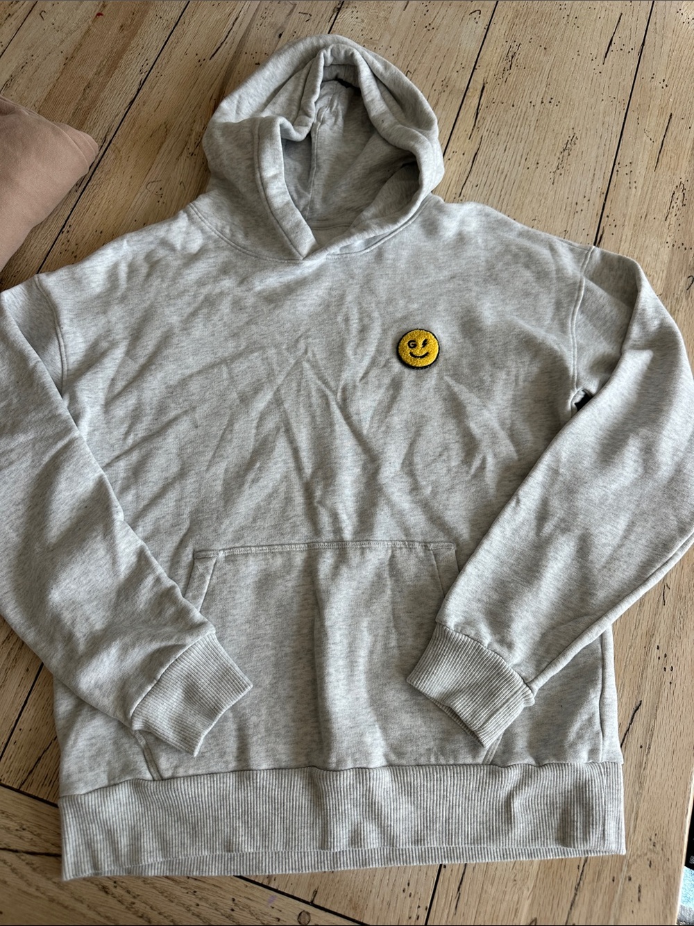 Gilly Hicks Light Gray Hoodie with Yellow Smiley Patch